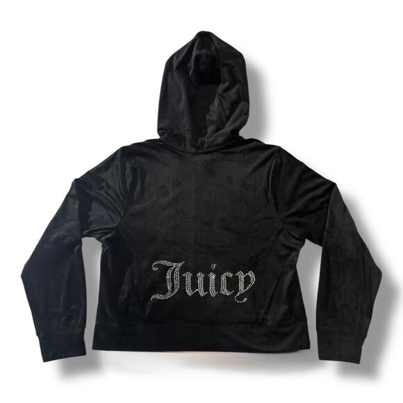 NWT Juicy Couture OG Big Bling Velour Zip-Up Hoodie Black Size Large - Picture 1 of 9